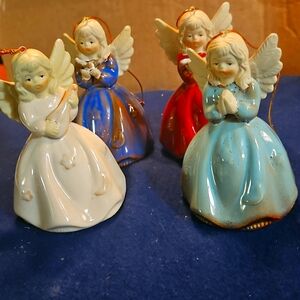 4- Mint Ceramic Angel Figurine Bells Ornaments
